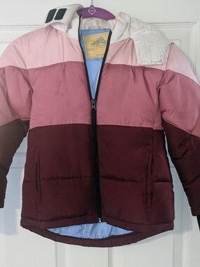Three-Tone Pink Kids Puffer Jacket with Hood